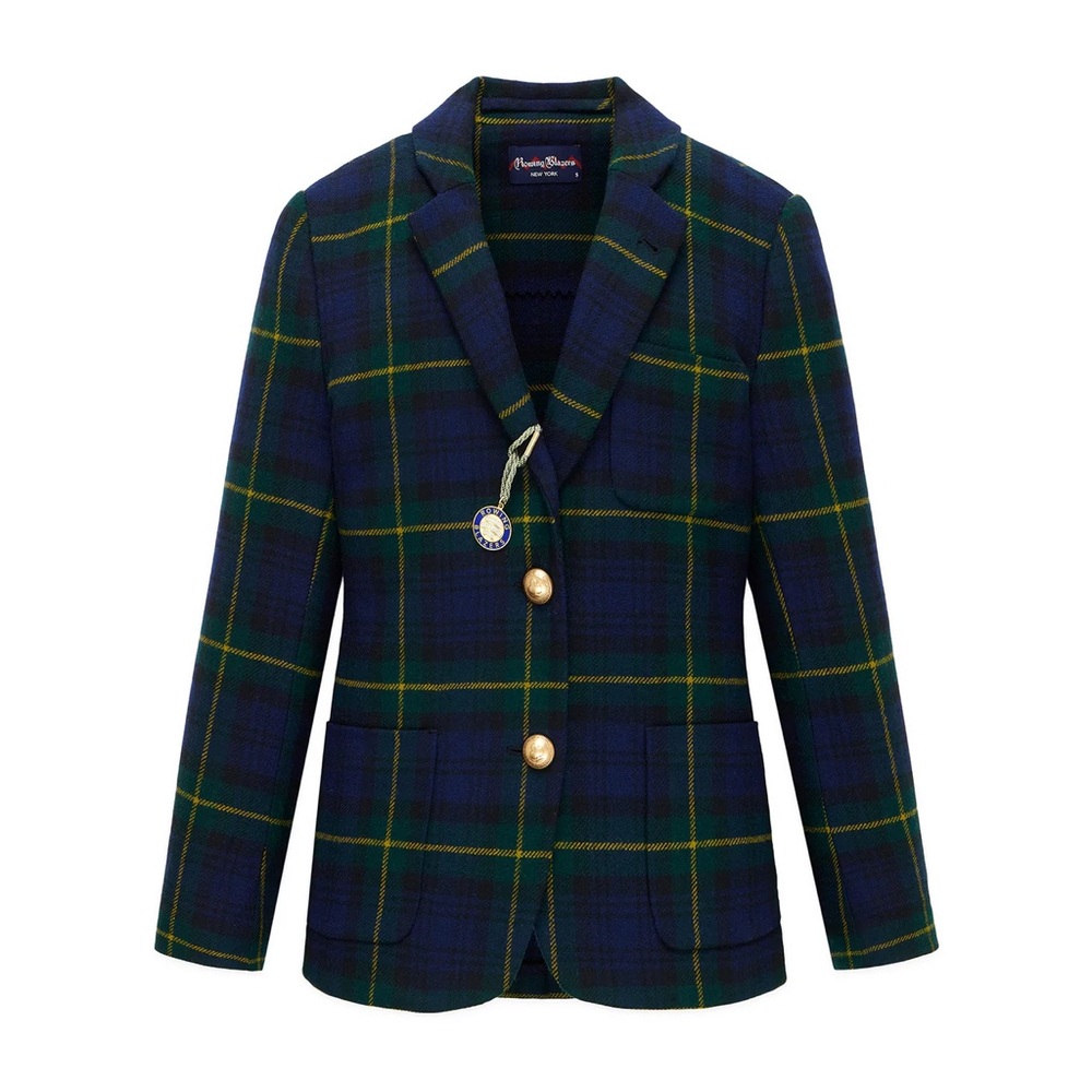 Rowing Blazers Women's Wool Tartan Blazer in Blue and Green